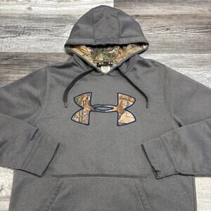 Under Armour Black Realtree Big‎ Camo Logo UA Mens M Loose Fit Sweatshirt Hoodie